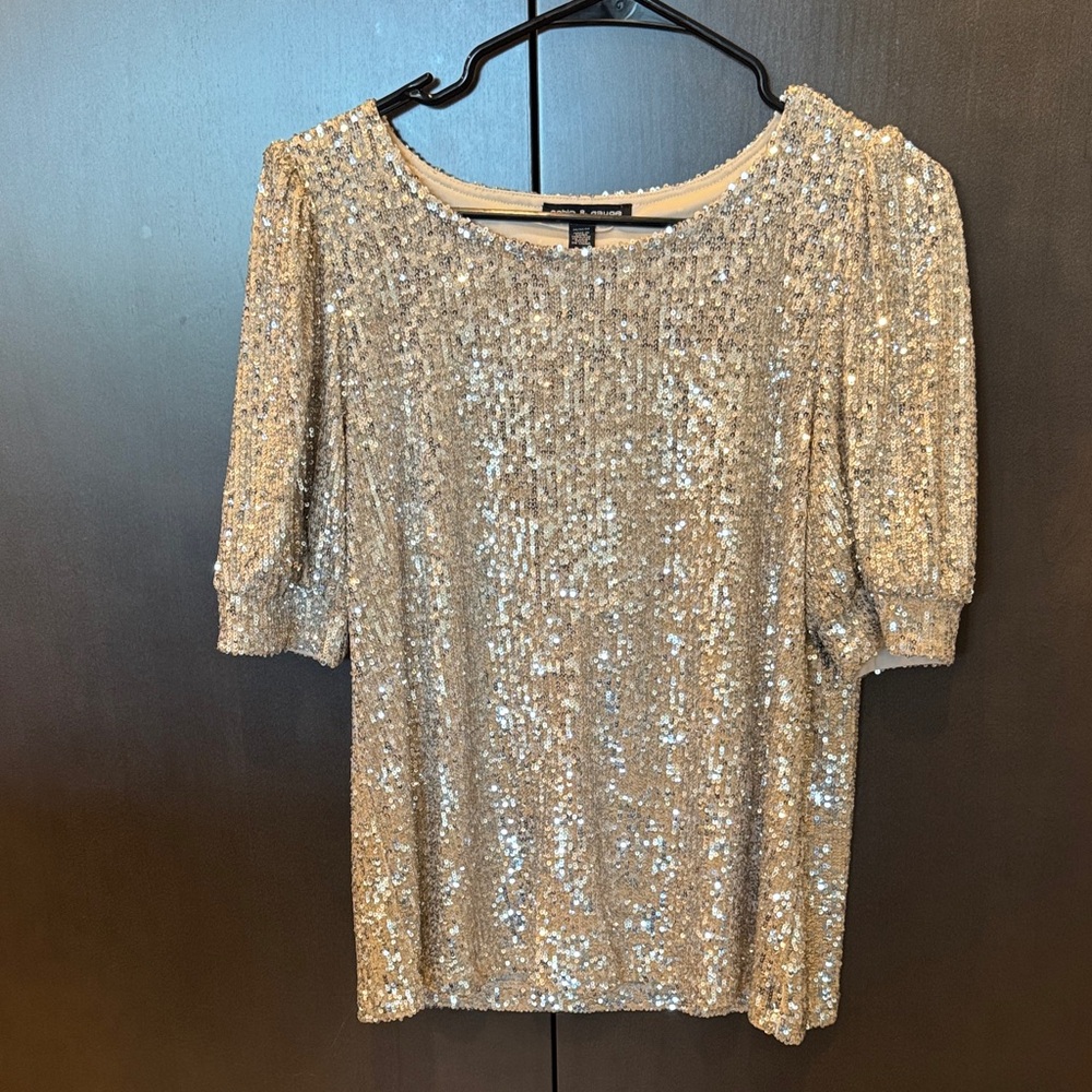 Cable & Gauge Shimmering Silver Sequin Blouse